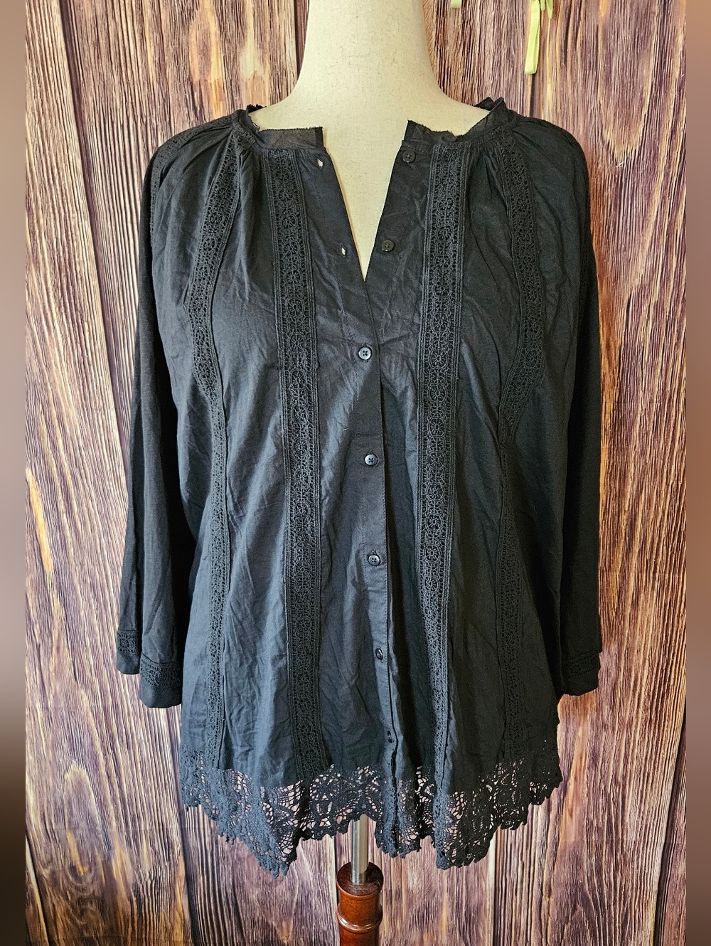 New Logo Lavish Mixed Fabric Lace Trim Cotton Top Plus Size 3X